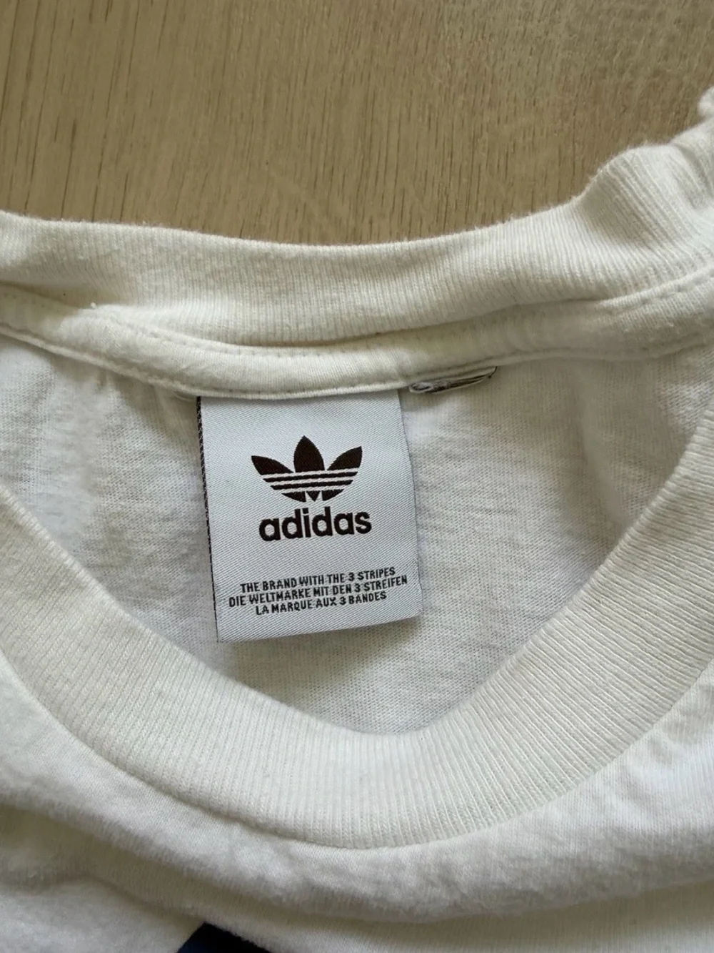 adidas White Tee with Navy Trefoil Logo